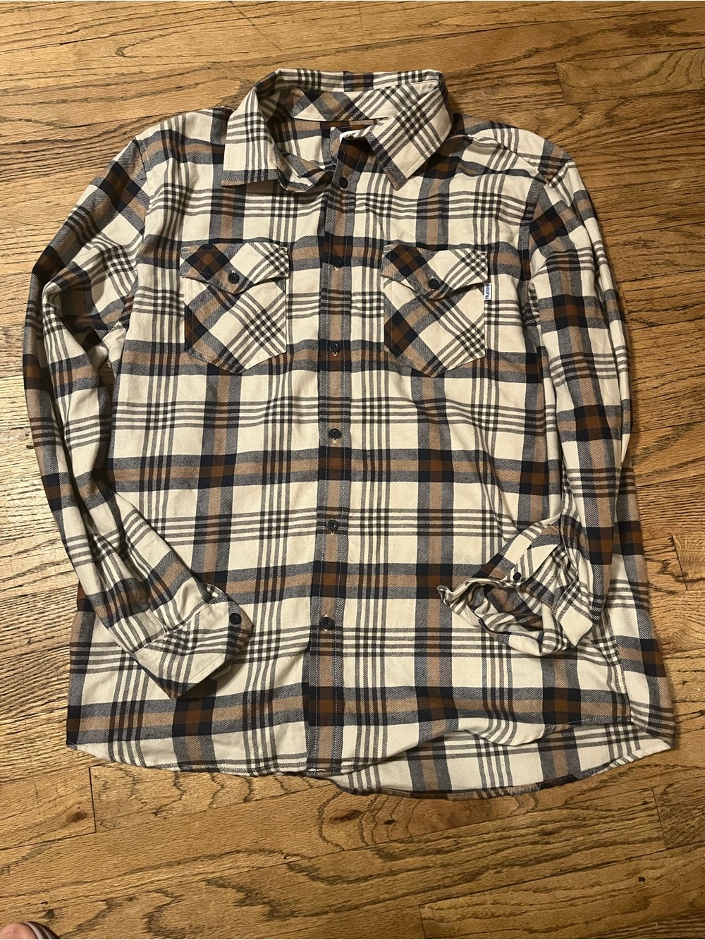 Hurley Plaid Button-Down Shirt - Cream, Brown & Black